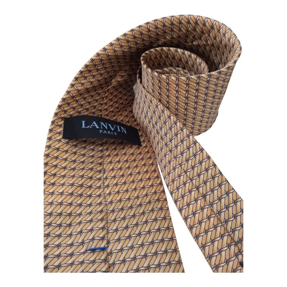 LANVIN PARIS Gold Chain Link Silk Tie Made In France 58"-3".1/2 EX COND - Picture 4 of 8